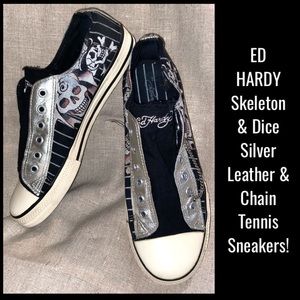 Ed Hardy Skeleton & Dice & Silver Chain Sneakers!